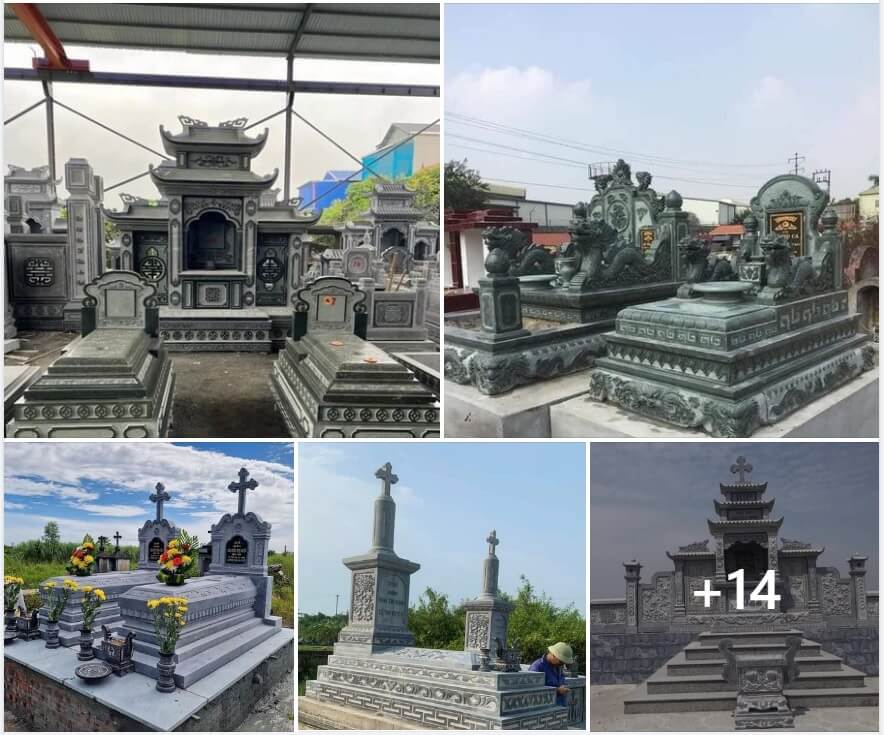 Lăng mộ đá làm bằng đá xanh cao cấp tại Bắc Giang với hàng trăm mẫu mới