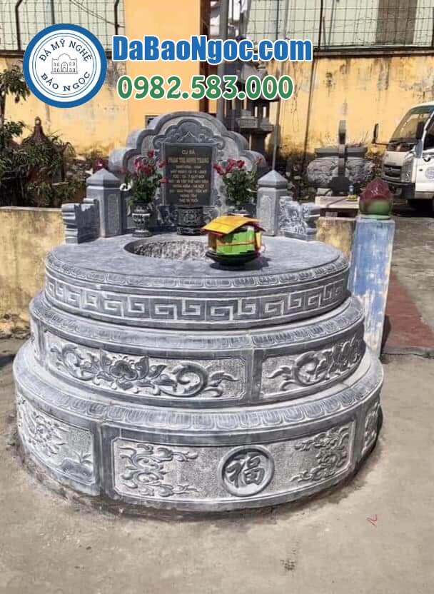 mộ đá tròn xây bằng đá xanh Ninh Bình tại Yên Bái