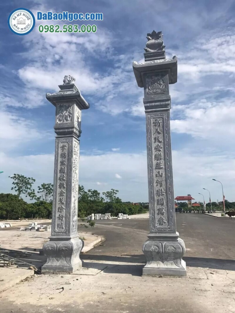 Cột đồng trụ đá, chân kê cột nhà thờ họ ở Quảng Ninh bằng Đá xanh cao cấp Ninh Bình rẻ đẹp
